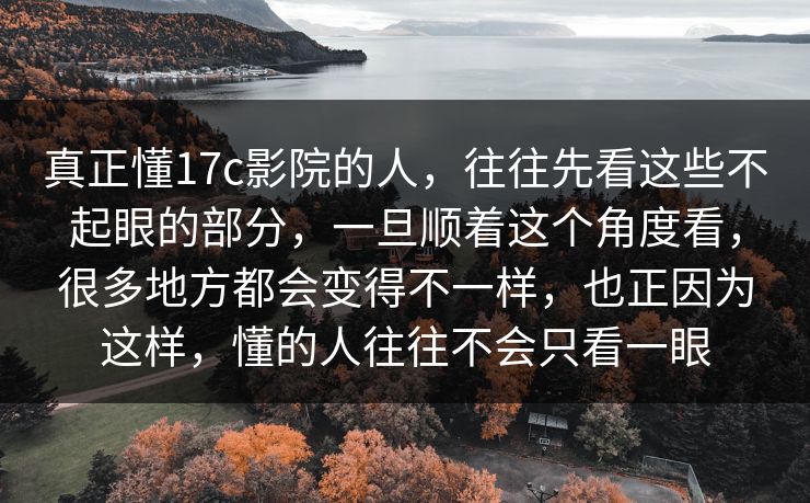 真正懂17c影院的人，往往先看这些不起眼的部分，一旦顺着这个角度看，很多地方都会变得不一样，也正因为这样，懂的人往往不会只看一眼